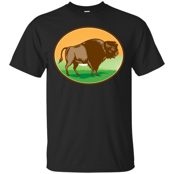 AMERICAN BISON OVAL WOODCUT - American Bison Oval Woodcut T Shirt & Hoodie