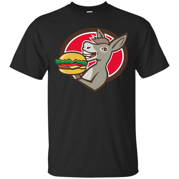 DONKEY MASCOT SERVING HAMBURGER OVAL RETRO - Donkey Mascot Serving Hamburger Oval Retro T Shirt & Hoodie