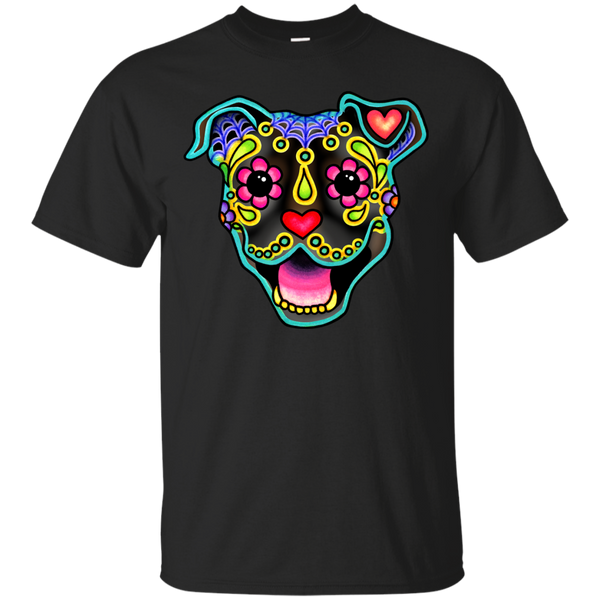 AMERICAN PITBULL - Smiling Pit Bull in Brindle  Day of the Dead Pitbull Sugar Skull Dog T Shirt & Hoodie