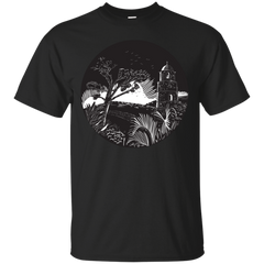 BELFRY TOWER ON HILL TREES CIRCLE WOODCUT - Belfry Tower On Hill Trees Circle Woodcut T Shirt & Hoodie