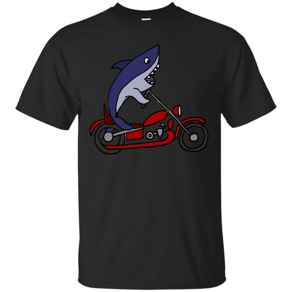 Biker - Cool Funky Funny Shark on Red Motorcycle Art T Shirt & Hoodie