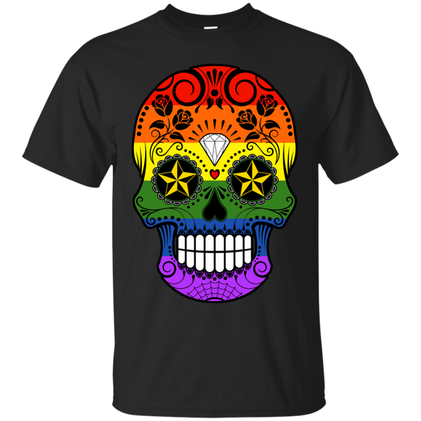 LGBT - Gay Pride Rainbow Flag Sugar Skull with Roses gay pride T Shirt & Hoodie
