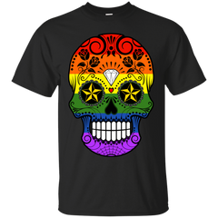 LGBT - Gay Pride Rainbow Flag Sugar Skull with Roses gay pride T Shirt & Hoodie