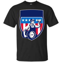 AMERICAN CONSTRUCTION WORKER BEER KEG CREST RETRO - American Construction Worker Beer Keg Crest Retro T Shirt & Hoodie