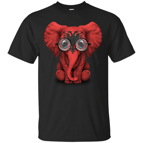 ALBANIA - Baby Elephant with Glasses and Albanian Flag T Shirt & Hoodie