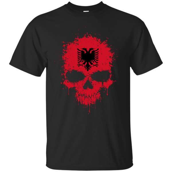 ALBANIA - Chaotic Albanian Flag Splatter Skull T Shirt & Hoodie