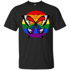 LGBT - Button Rainbow Flag Stripes Butterfly Silhouette butterfly T Shirt & Hoodie