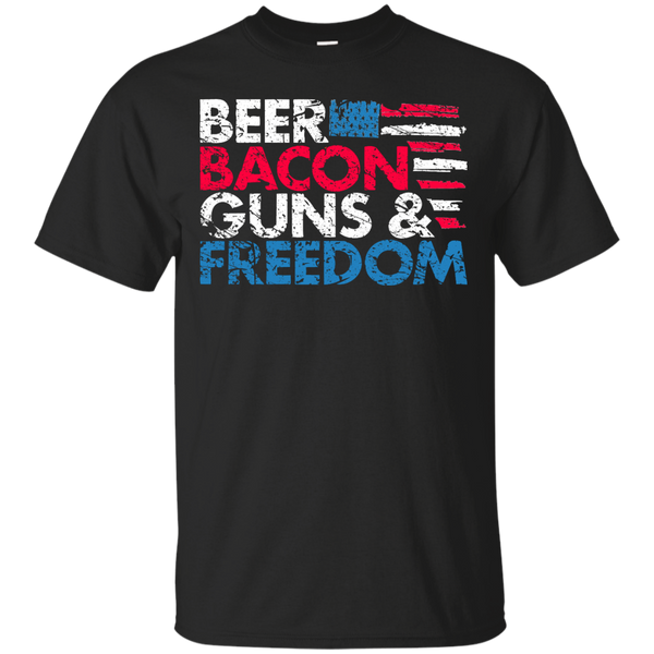 AMERICA - Beer Bacon Guns and Freedom Distressed USA Flag T Shirt & Hoodie