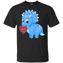 DINOSAUR - Cute Blue Baby Triceratops Dinosaur I Love Mommy Heart T Shirt & Hoodie