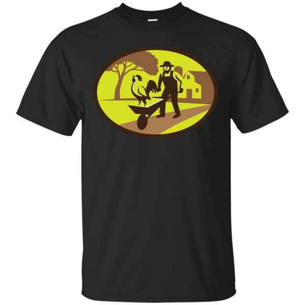 AMISH FARMER ROOSTER WHEELBARROW FARM OVAL RETRO - Amish Farmer Rooster Wheelbarrow Farm Oval Retro T Shirt & Hoodie