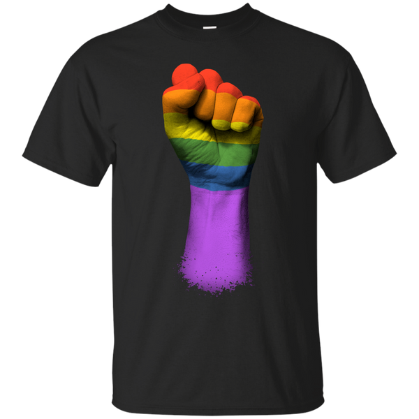 LGBT - Gay Pride Rainbow Flag on a Raised Clenched Fist gay pride T Shirt & Hoodie